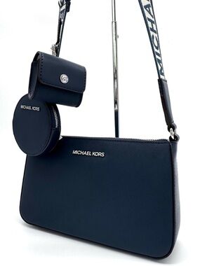 Michael Kors Jet Set Logo Crossbody Bag w Case for Apple AirPods Pro Navy Blue